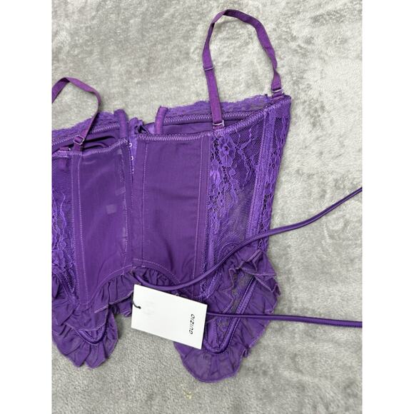 NWT Guizio Aleia Ruffle Lace Corset Top Amethyst Purple Medium Romantic Sheer - Picture 9 of 10
